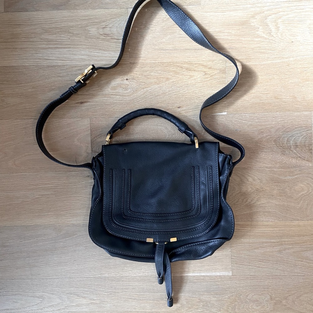 CHLOE Calfskin Leather Marcie Hobo Bag in Black